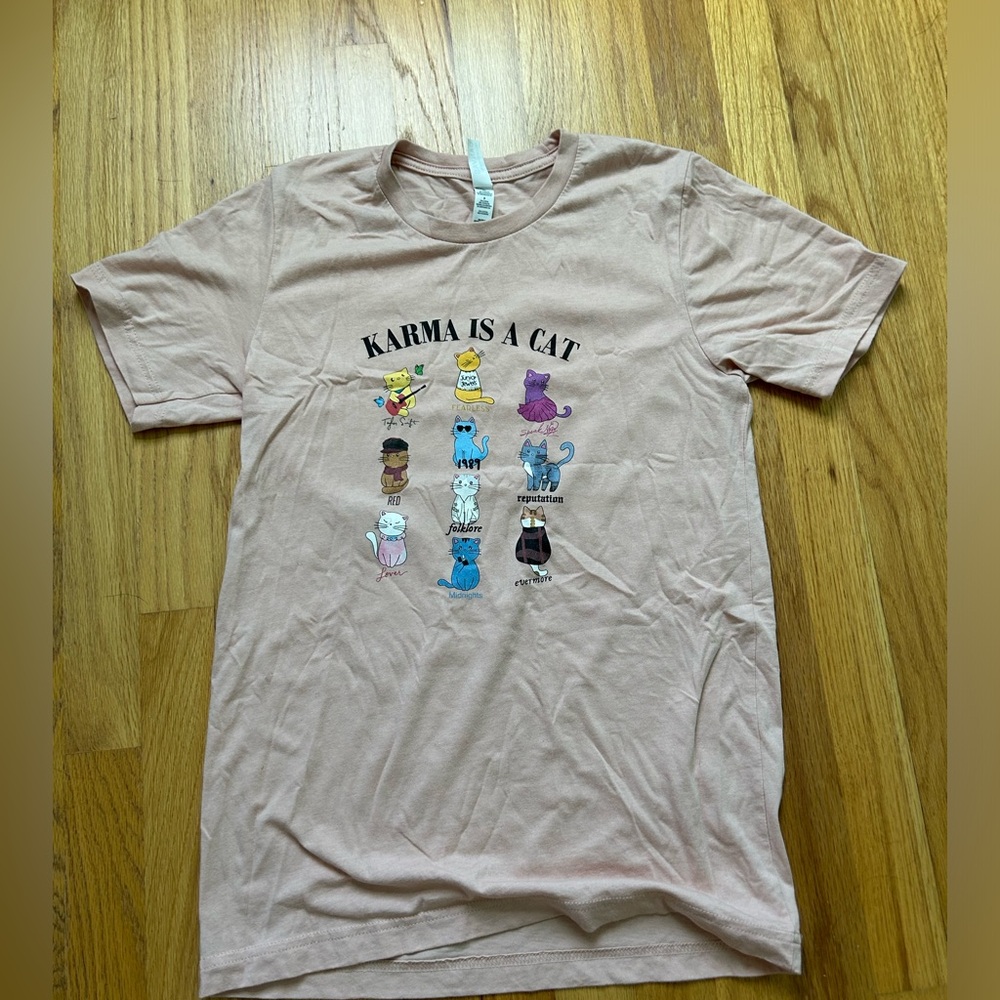 Pink Taylor Swift “Karma is a Cat” tee shirt